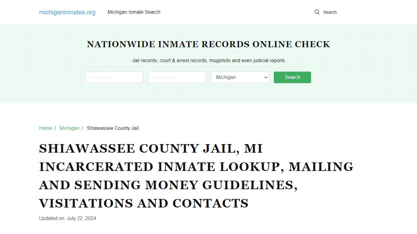 Shiawassee County Jail - Michigan Inmate S