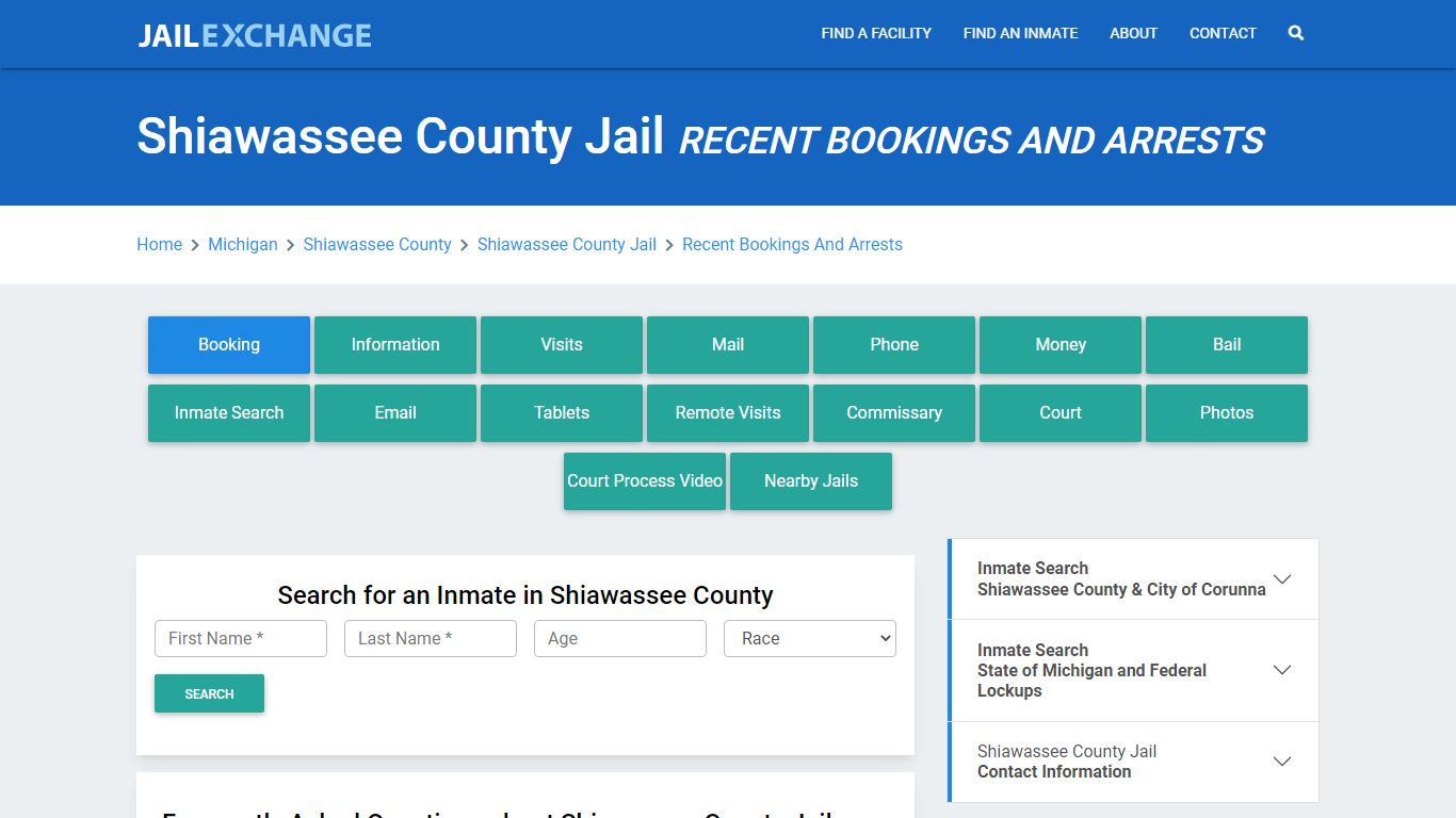 Shiawassee County Jail Recent Bookings And Arrests